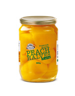 Click to enlarge Delphi Peach Halves in syrup 720ml Glass jar