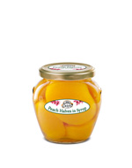 Click to enlarge Delphi Peach Halves in syrup 580ml Orcio Glass jar